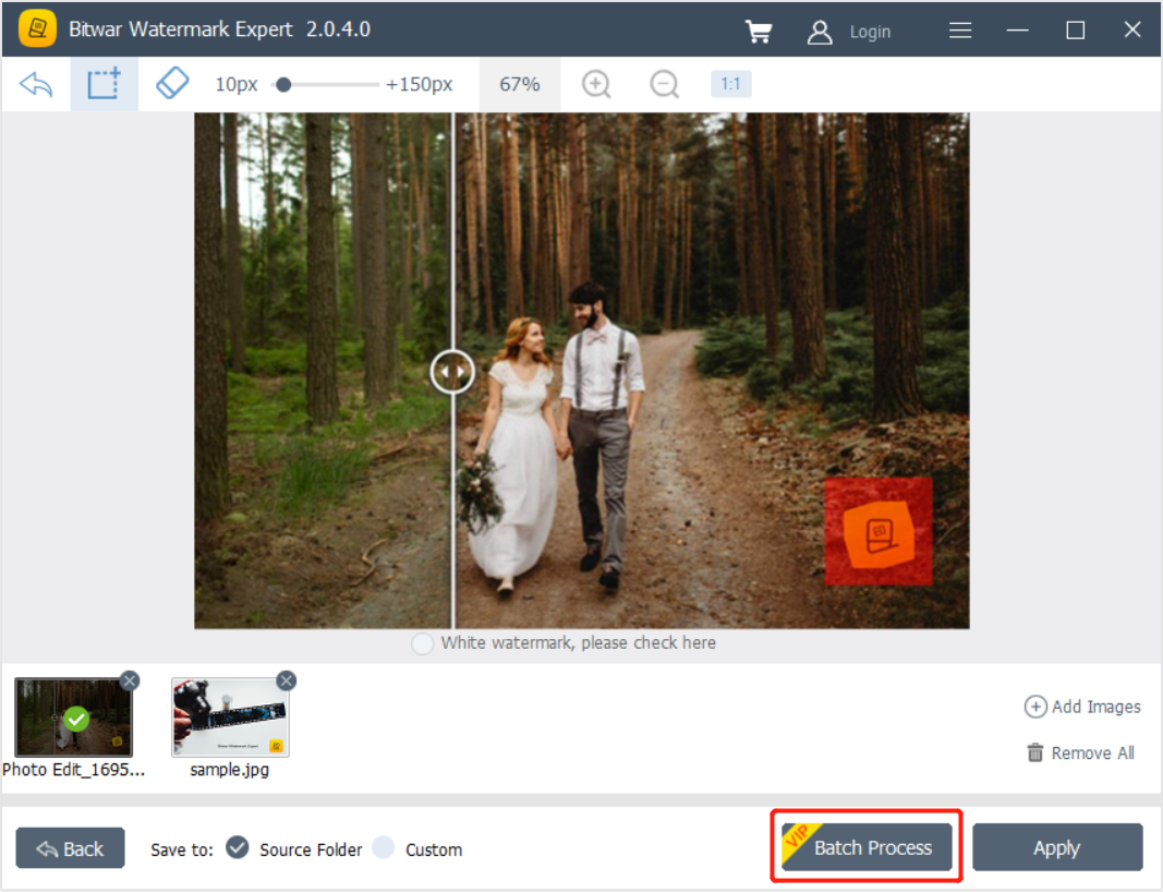 Batch process remove watermark from photos