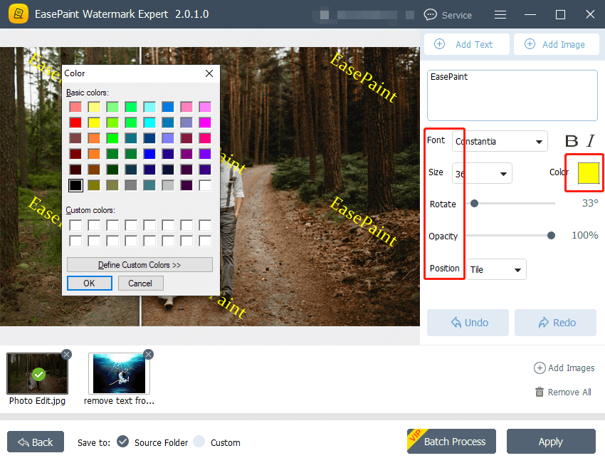 Batch Text Watermark Settings